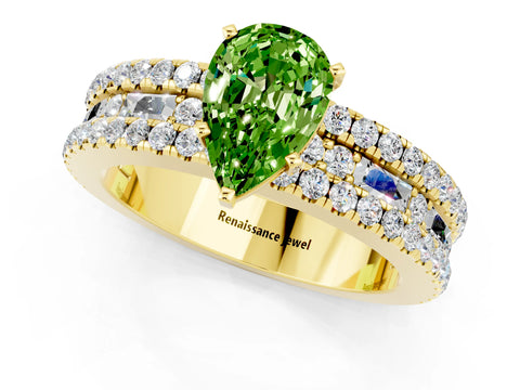 Yellow gold Pear Cut Peridot Solitaire Ring with Pavé and Channel Set Band_1