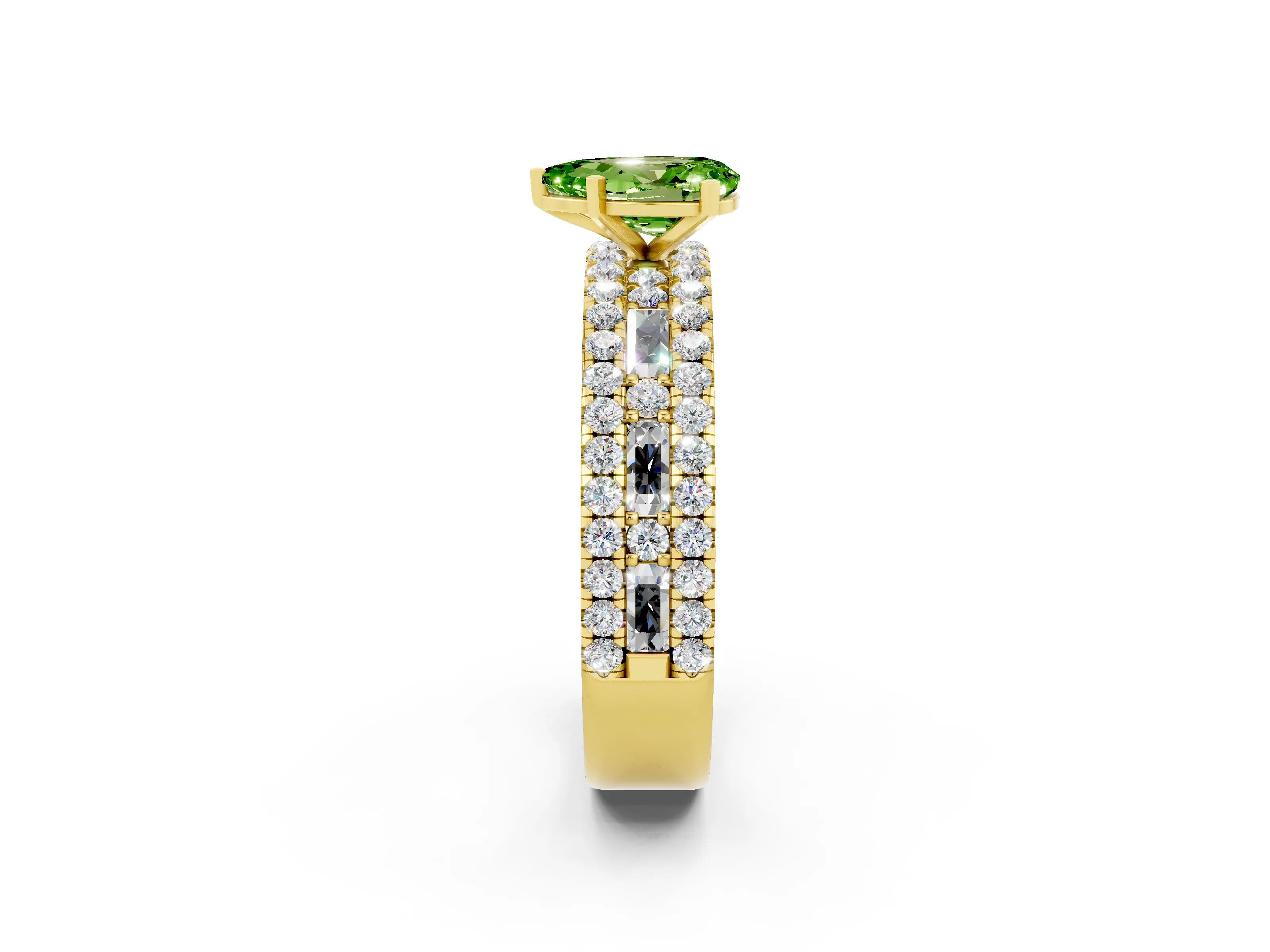 Yellow gold Pear Cut Peridot Solitaire Ring with Pavé and Channel Set Band_2
