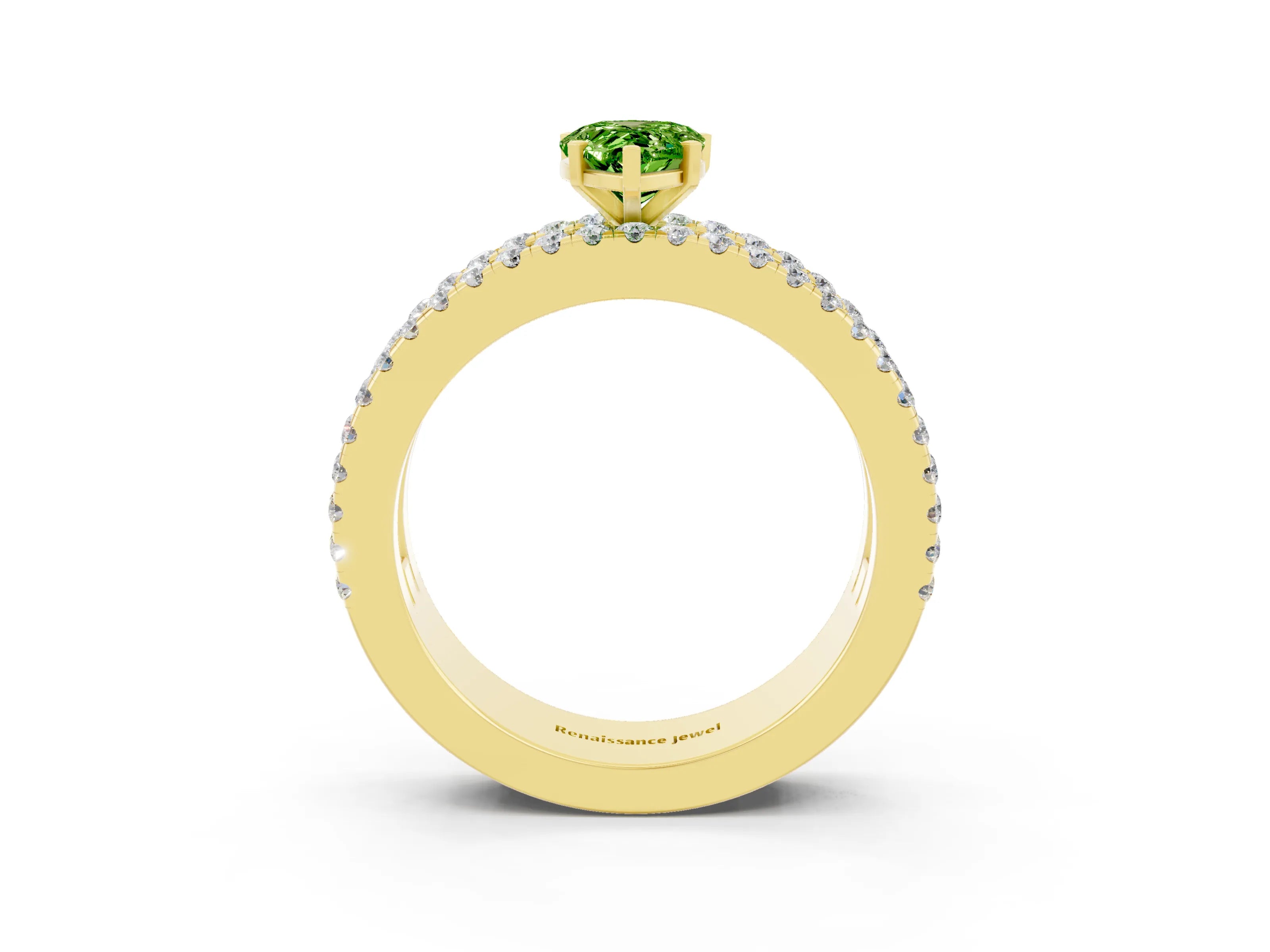 Yellow gold Pear Cut Peridot Solitaire Ring with Pavé and Channel Set Band_3