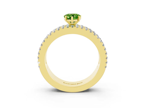 Yellow gold Pear Cut Peridot Solitaire Ring with Pavé and Channel Set Band_3