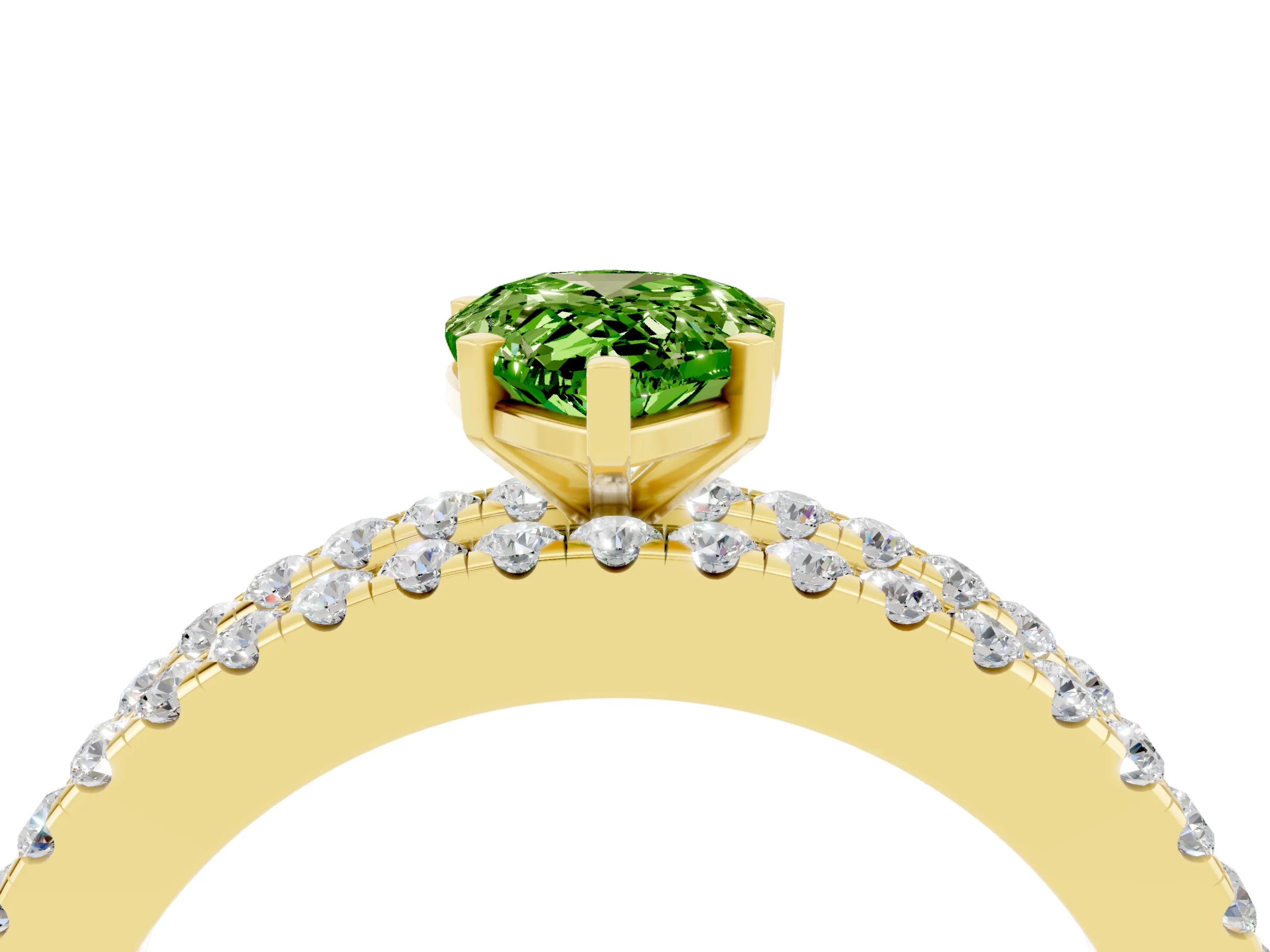 Yellow gold Pear Cut Peridot Solitaire Ring with Pavé and Channel Set Band_4