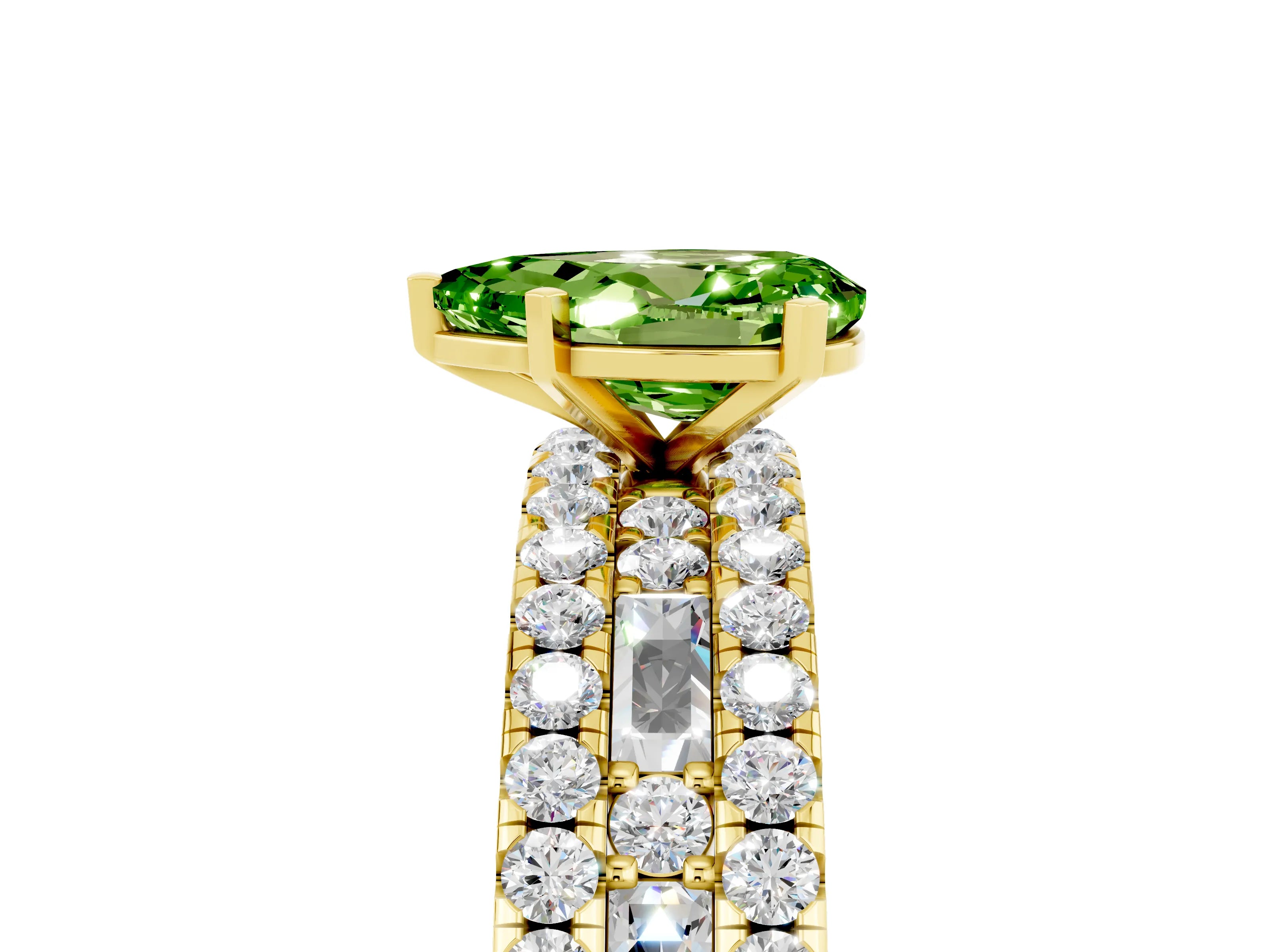 Yellow gold Pear Cut Peridot Solitaire Ring with Pavé and Channel Set Band_5