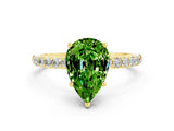 Yellow gold Pear Cut Peridot Solitaire Ring with Pave Band and Four Prong Setting_12