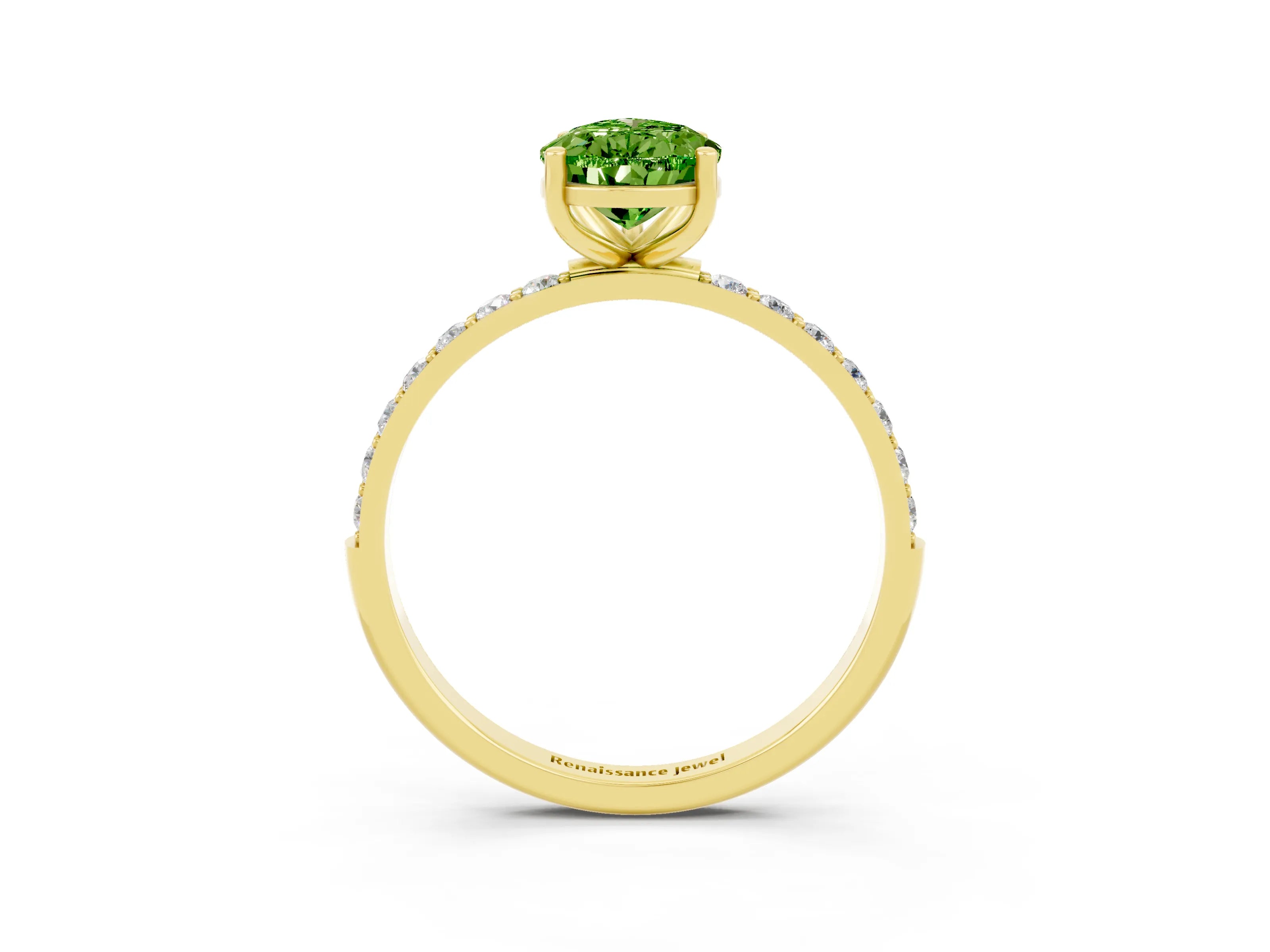 Yellow gold Pear Cut Peridot Solitaire Ring with Pave Band and Four Prong Setting_15