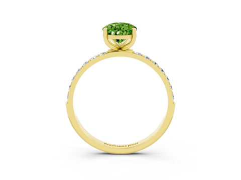 Yellow gold Pear Cut Peridot Solitaire Ring with Pave Band and Four Prong Setting_15
