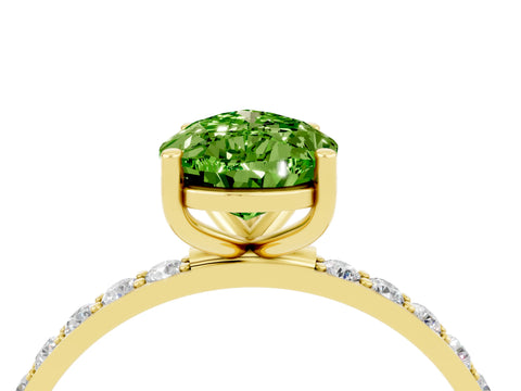 Yellow gold Pear Cut Peridot Solitaire Ring with Pave Band and Four Prong Setting_16