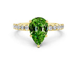 Yellow gold Pear Cut Peridot Solitaire Ring with Round  Pavé Band and Four-Prong Setting_36
