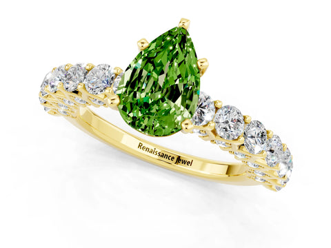 Yellow gold Pear Cut Peridot Solitaire Ring with Shared Prong Pavé Band and Four-Prong Setting_1