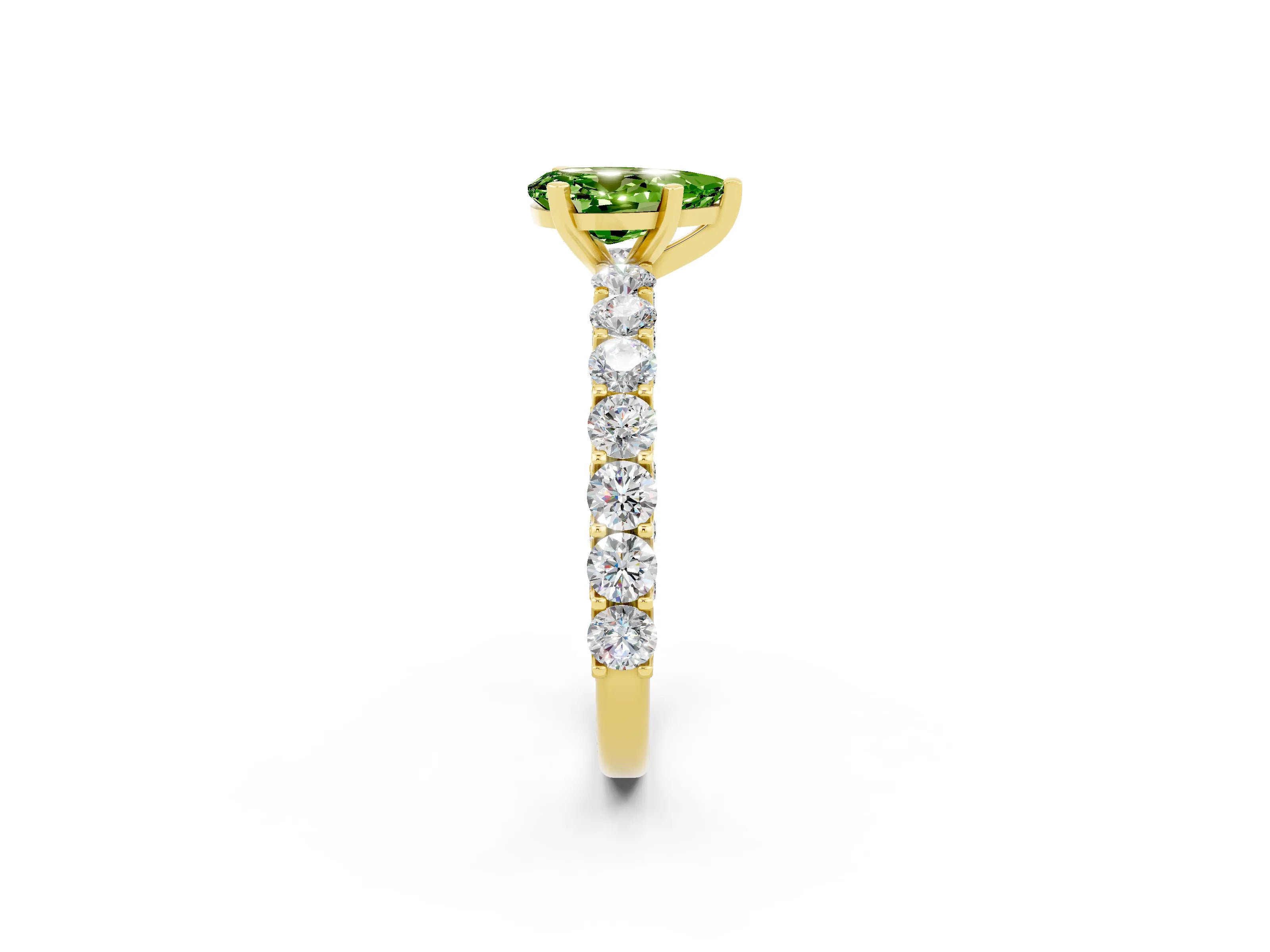 Yellow gold Pear Cut Peridot Solitaire Ring with Shared Prong Pavé Band and Four-Prong Setting_2