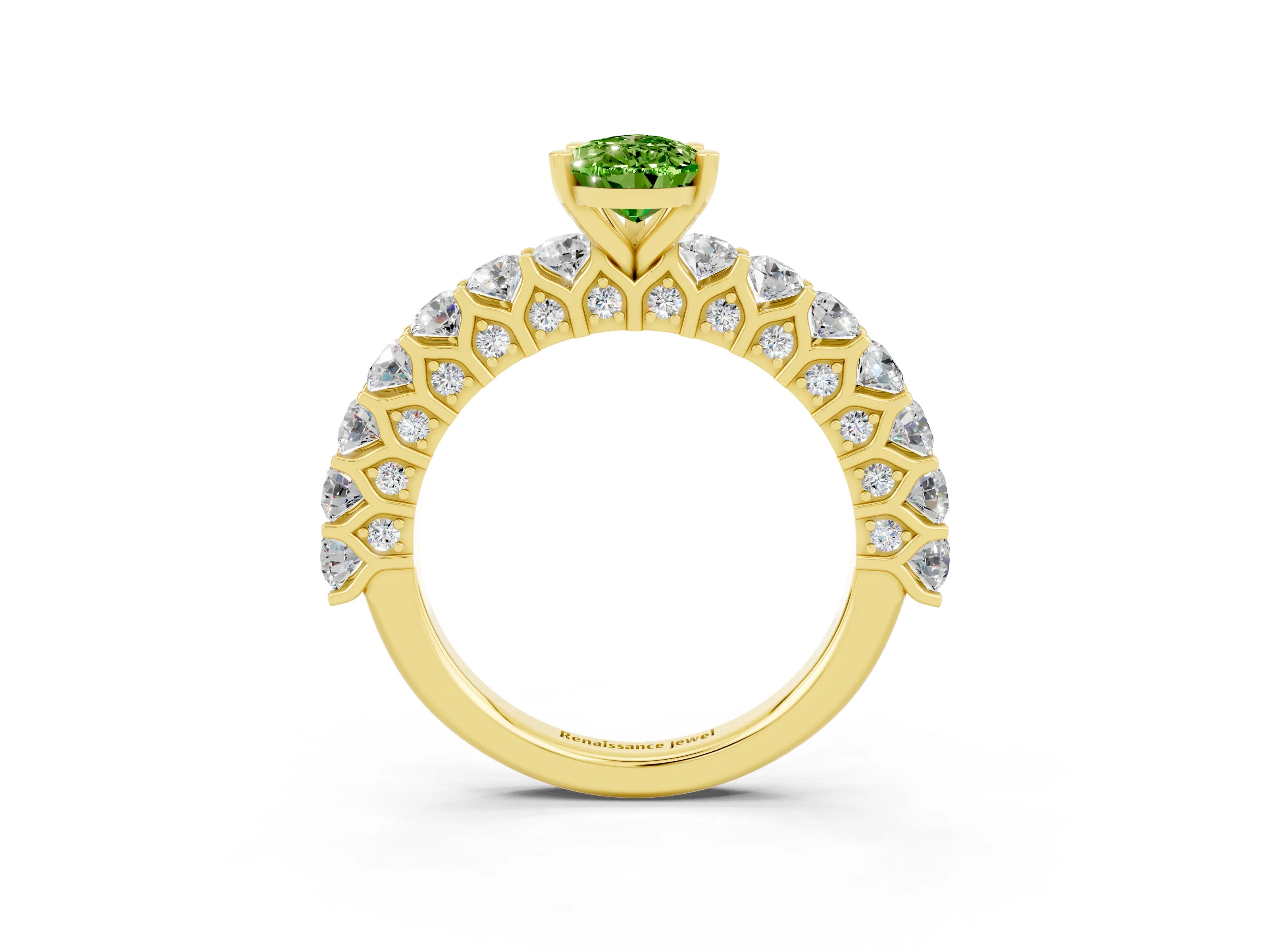 Yellow gold Pear Cut Peridot Solitaire Ring with Shared Prong Pavé Band and Four-Prong Setting_3