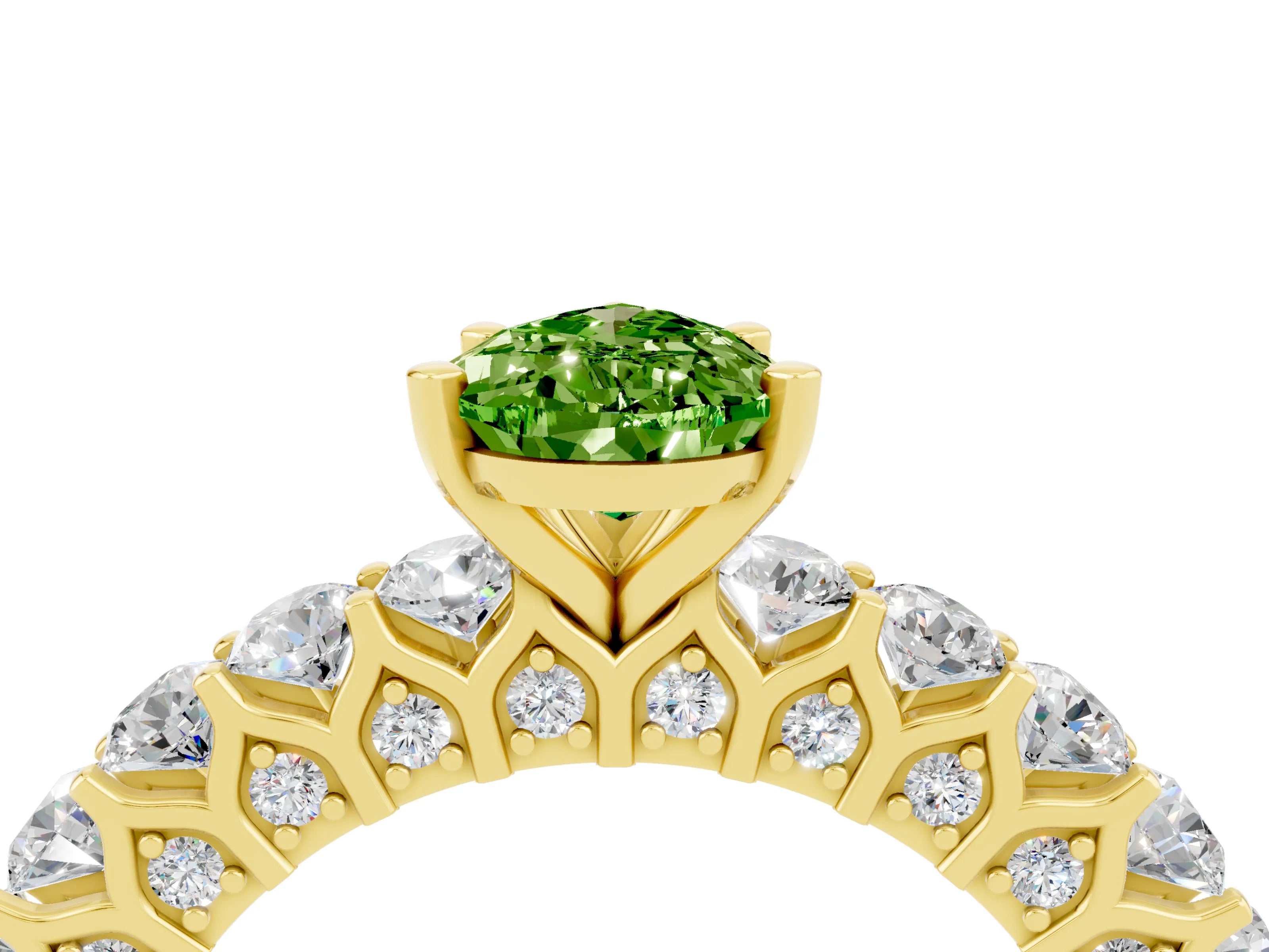 Yellow gold Pear Cut Peridot Solitaire Ring with Shared Prong Pavé Band and Four-Prong Setting_4