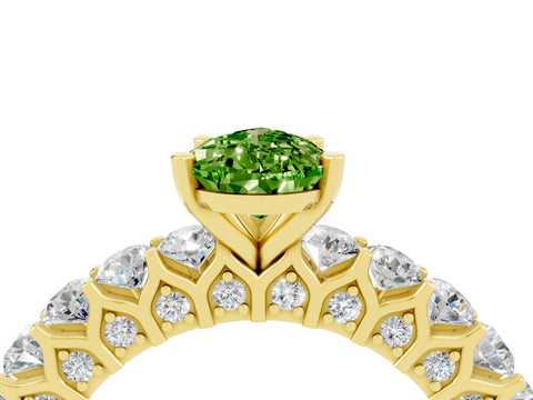 Yellow gold Pear Cut Peridot Solitaire Ring with Shared Prong Pavé Band and Four-Prong Setting_4