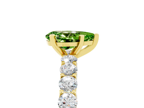Yellow gold Pear Cut Peridot Solitaire Ring with Shared Prong Pavé Band and Four-Prong Setting_5