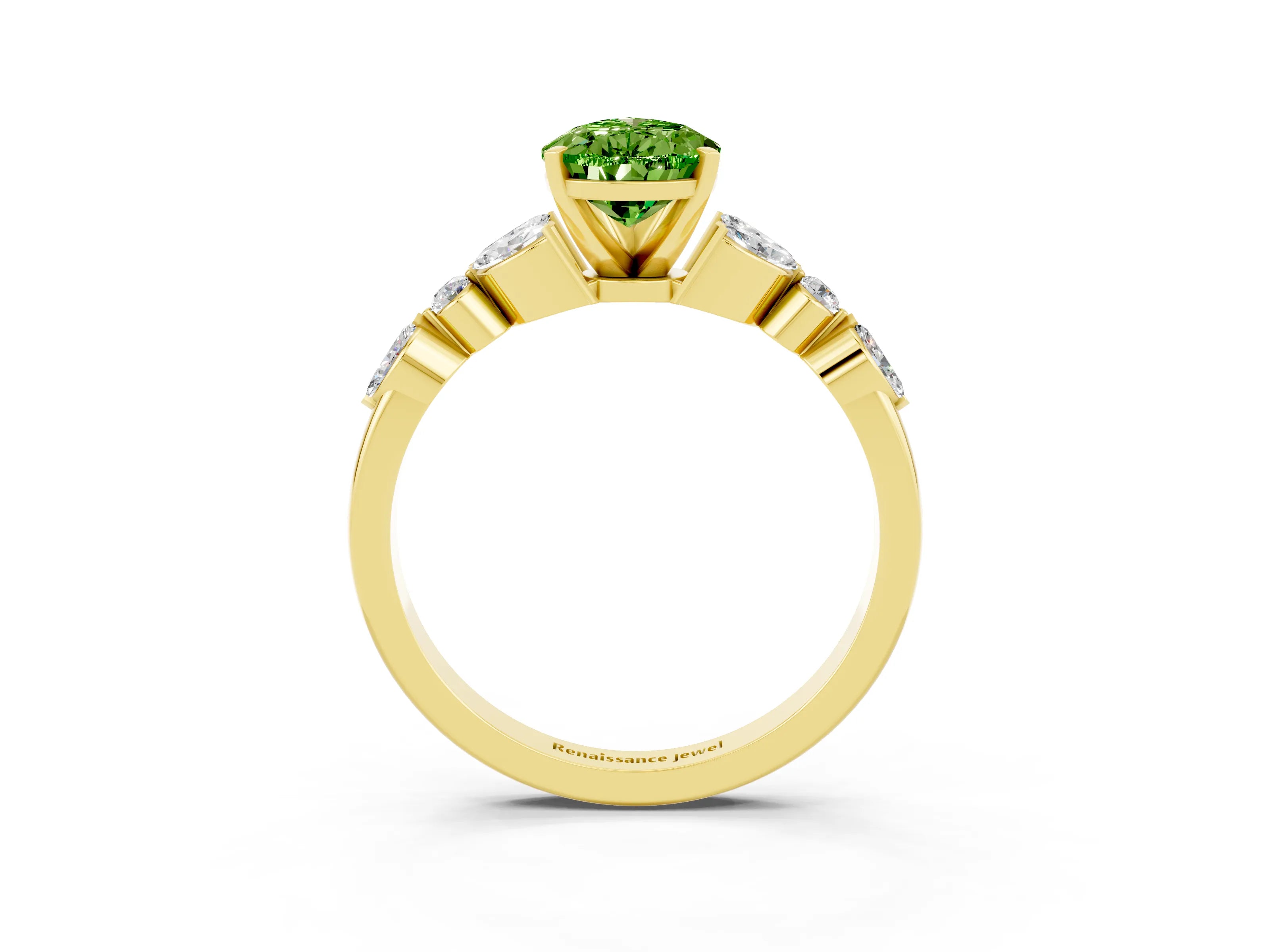 Yellow gold Pear Cut Peridot Solitaire Ring with Side Stones and Four-Prong Setting_15