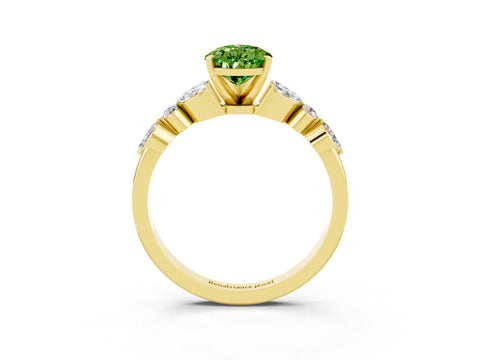 Yellow gold Pear Cut Peridot Solitaire Ring with Side Stones and Four-Prong Setting_15