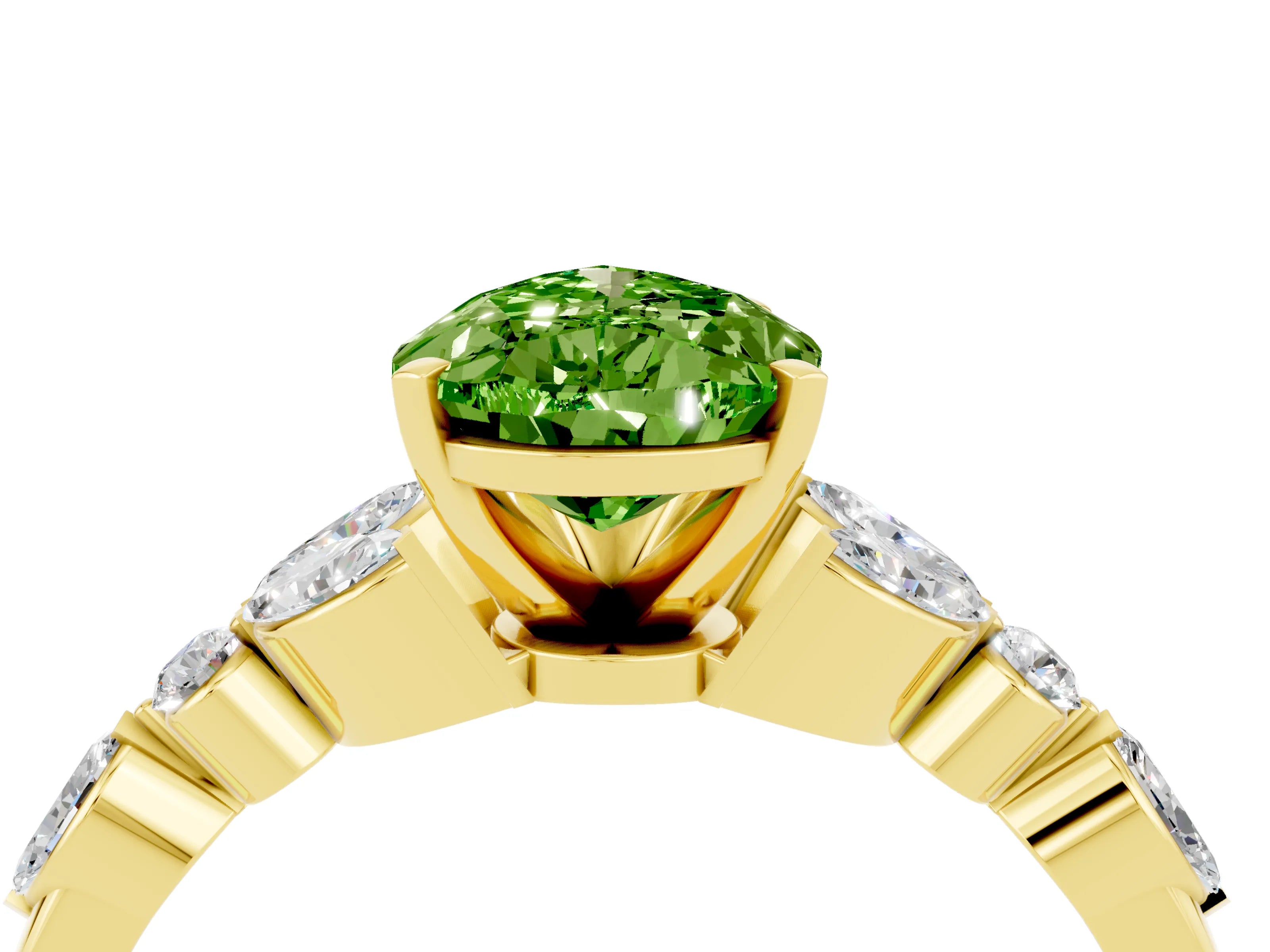 Yellow gold Pear Cut Peridot Solitaire Ring with Side Stones and Four-Prong Setting_16