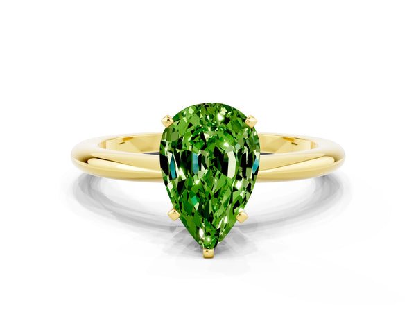 Yellow gold Pear Cut Peridot Solitaire Ring with Six-Prong Setting and Classic Band