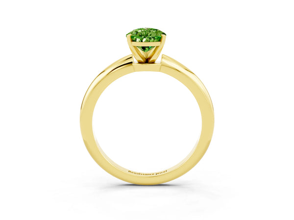 Yellow gold Pear Cut Peridot Solitaire Ring with Six-Prong Setting and Classic Band