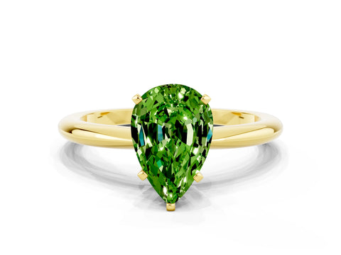 Yellow gold Pear Cut Peridot Solitaire Ring with Six-Prong Setting and Classic Band