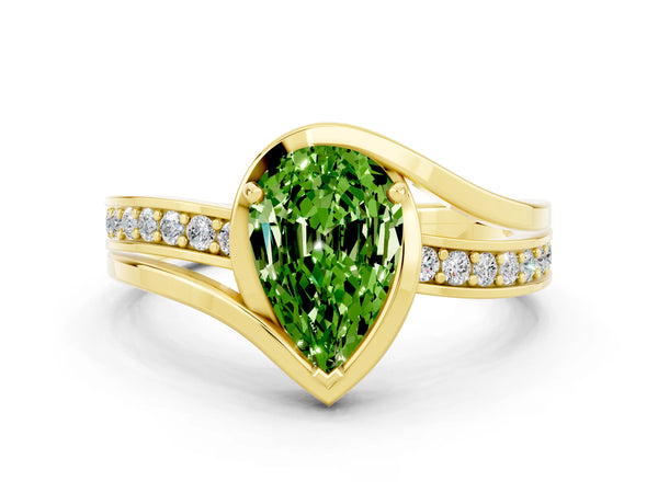 Yellow gold Pear Cut Peridot Solitaire Ring with Split Shank and Prong Setting