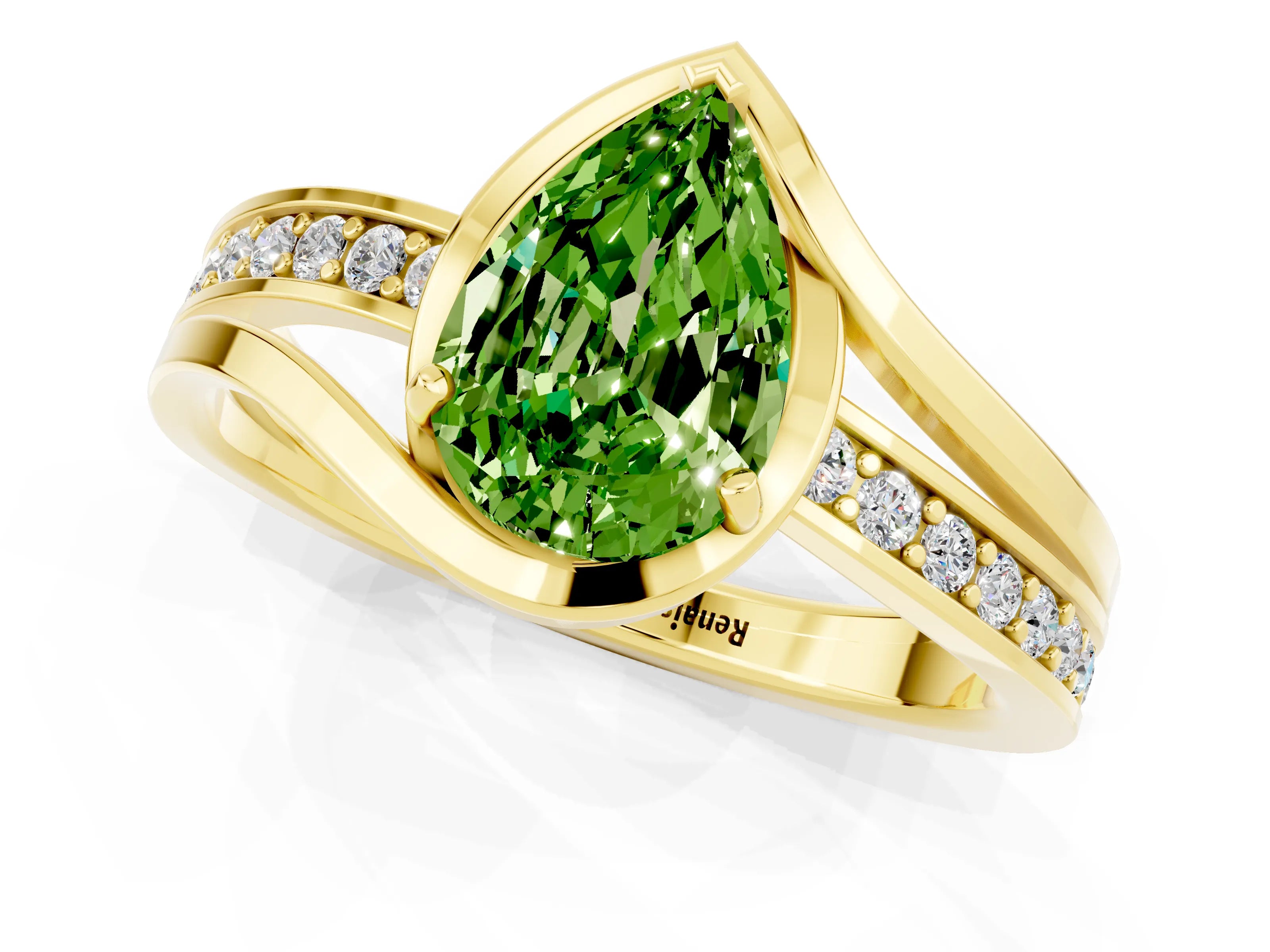 Yellow gold Pear Cut Peridot Solitaire Ring with Split Shank and Prong Setting_1