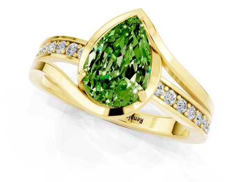 Yellow gold Pear Cut Peridot Solitaire Ring with Split Shank and Prong Setting_1