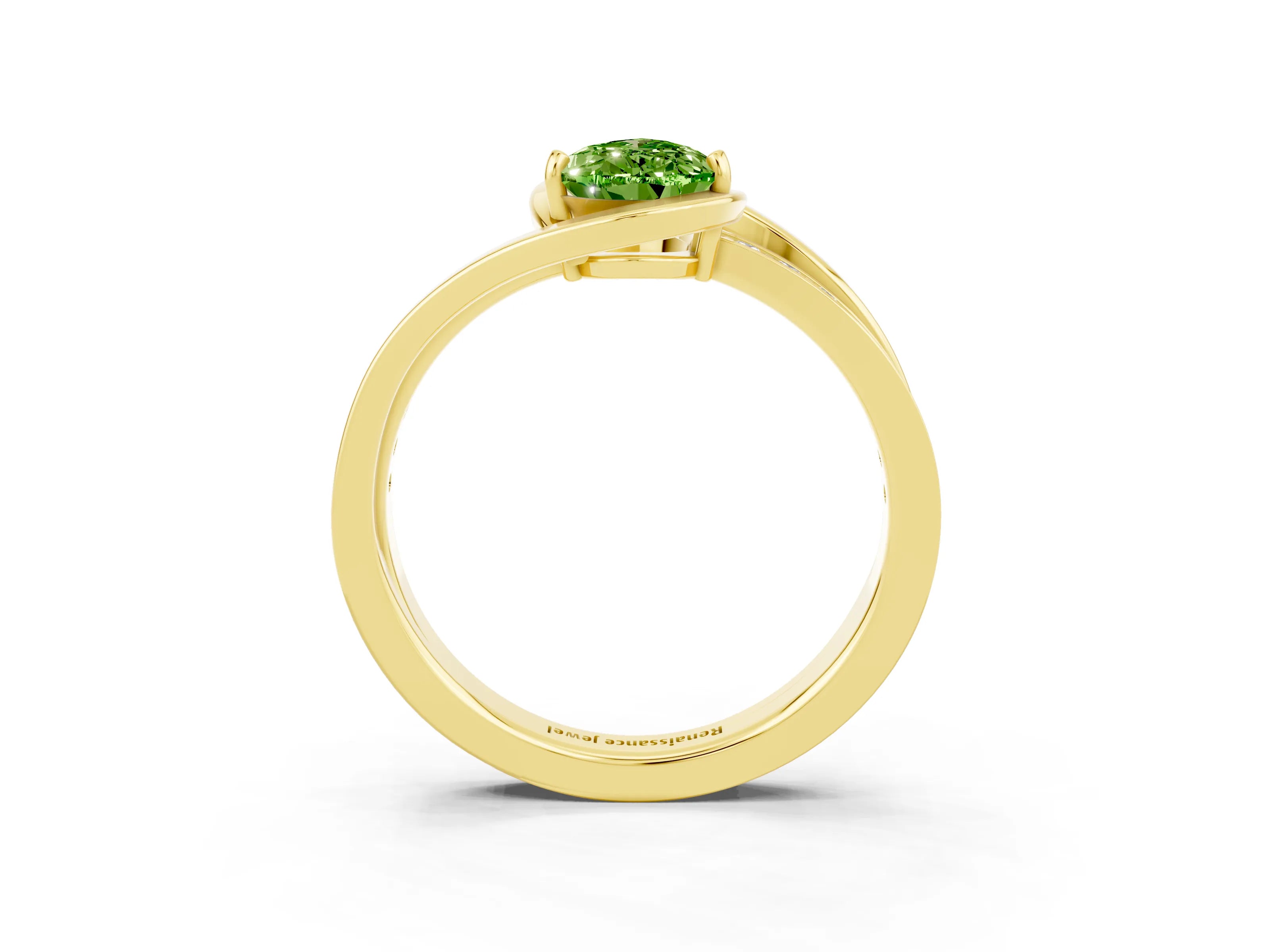 Yellow gold Pear Cut Peridot Solitaire Ring with Split Shank and Prong Setting_3