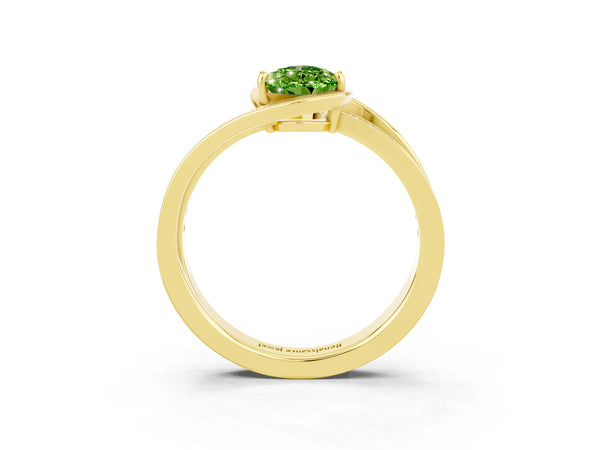 Yellow gold Pear Cut Peridot Solitaire Ring with Split Shank and Prong Setting