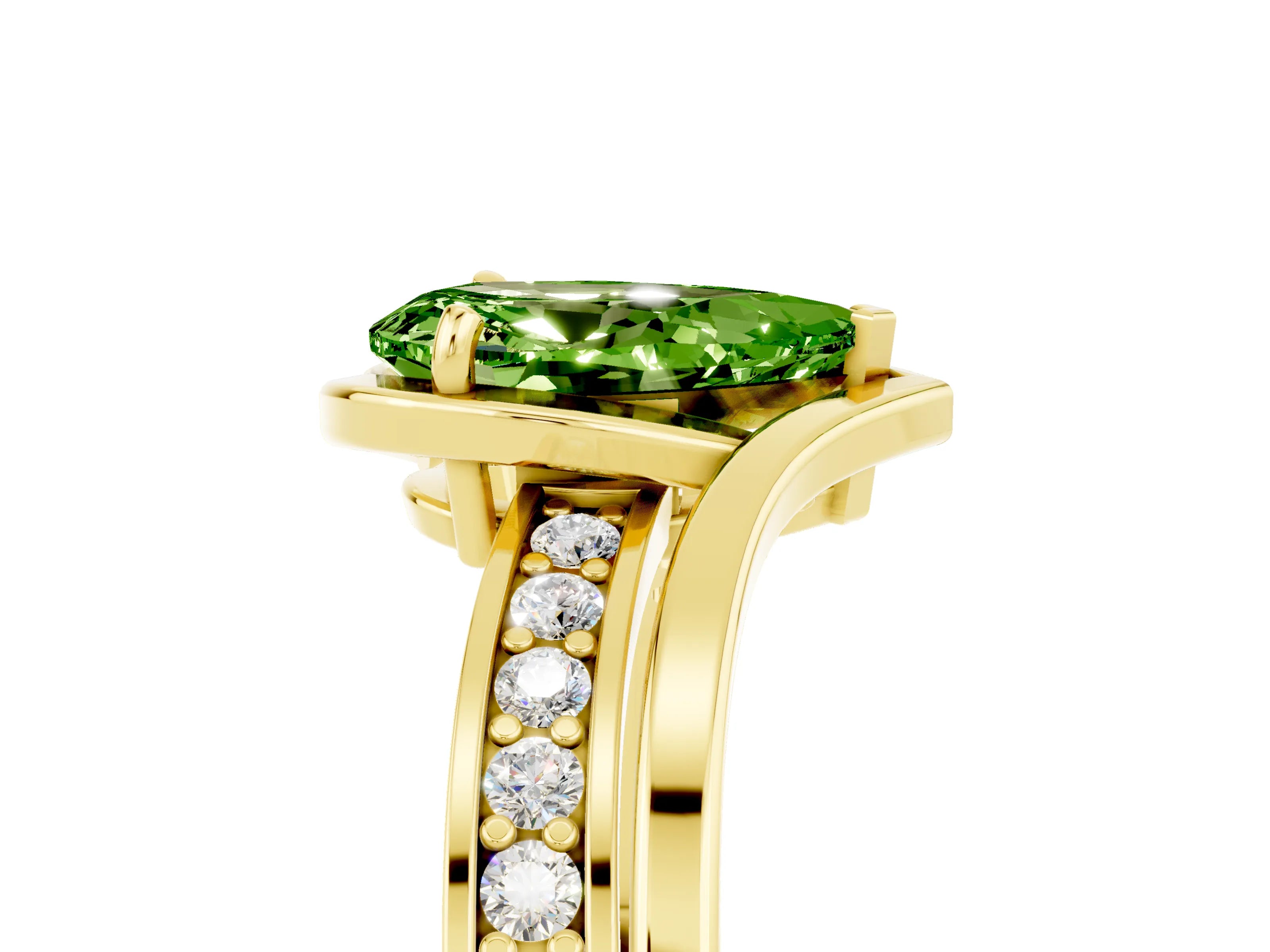 Yellow gold Pear Cut Peridot Solitaire Ring with Split Shank and Prong Setting_5