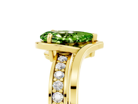 Yellow gold Pear Cut Peridot Solitaire Ring with Split Shank and Prong Setting_5