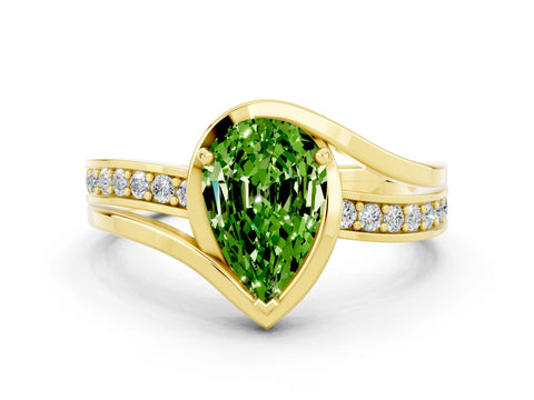 Yellow gold Pear Cut Peridot Solitaire Ring with Split Shank and Prong Setting
