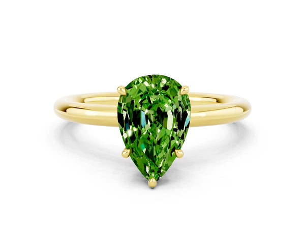 Yellow gold Pear Cut Peridot Solitaire Ring with Thin Band and Four-Prong Setting