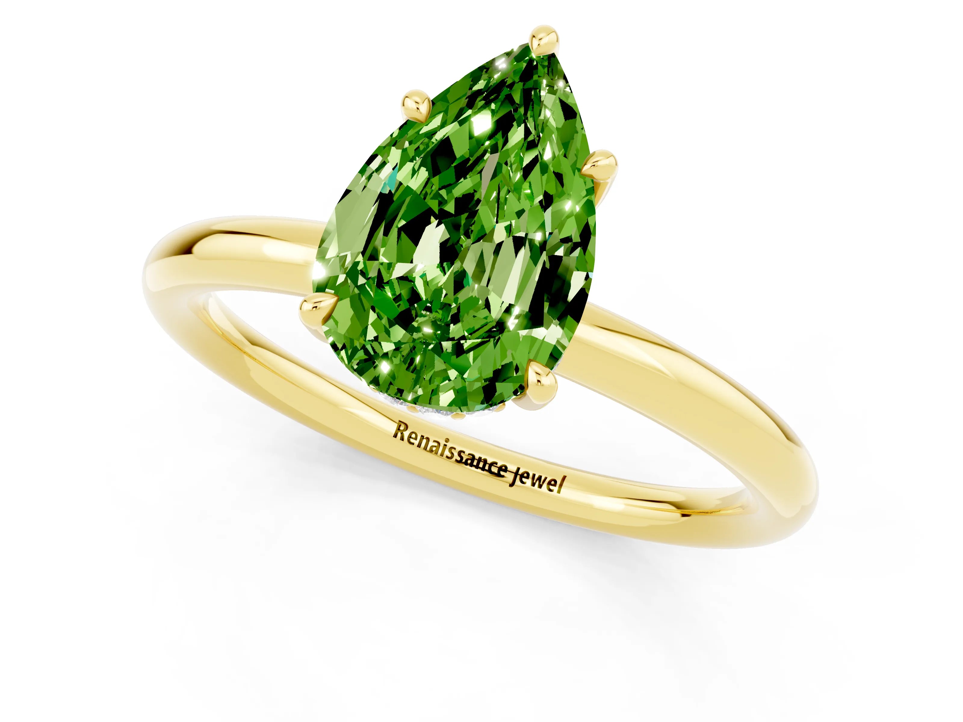 Yellow gold Pear Cut Peridot Solitaire Ring with Thin Band and Four-Prong Setting_13