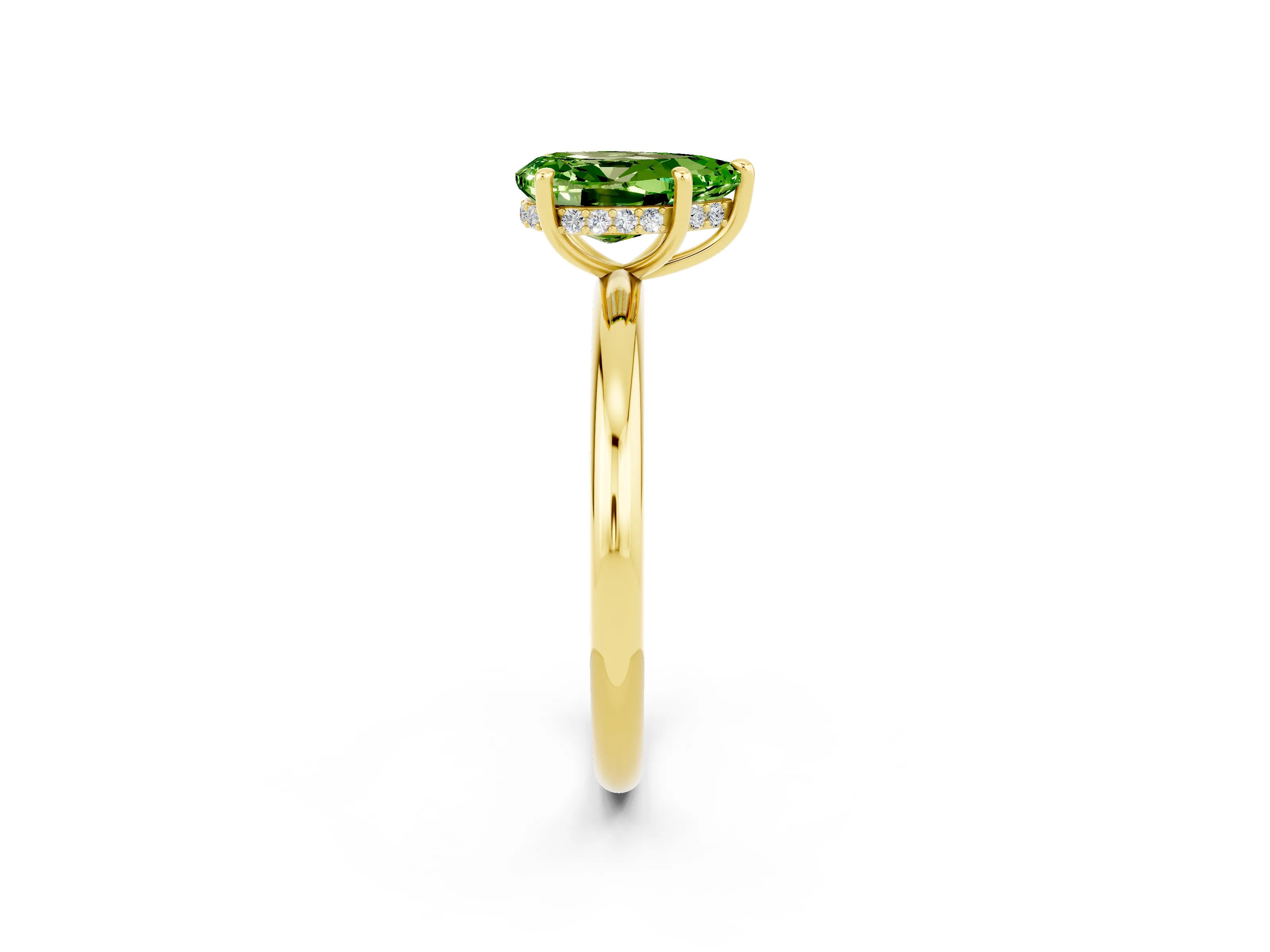 Yellow gold Pear Cut Peridot Solitaire Ring with Thin Band and Four-Prong Setting_14