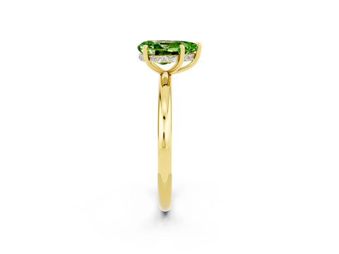 Yellow gold Pear Cut Peridot Solitaire Ring with Thin Band and Four-Prong Setting_14