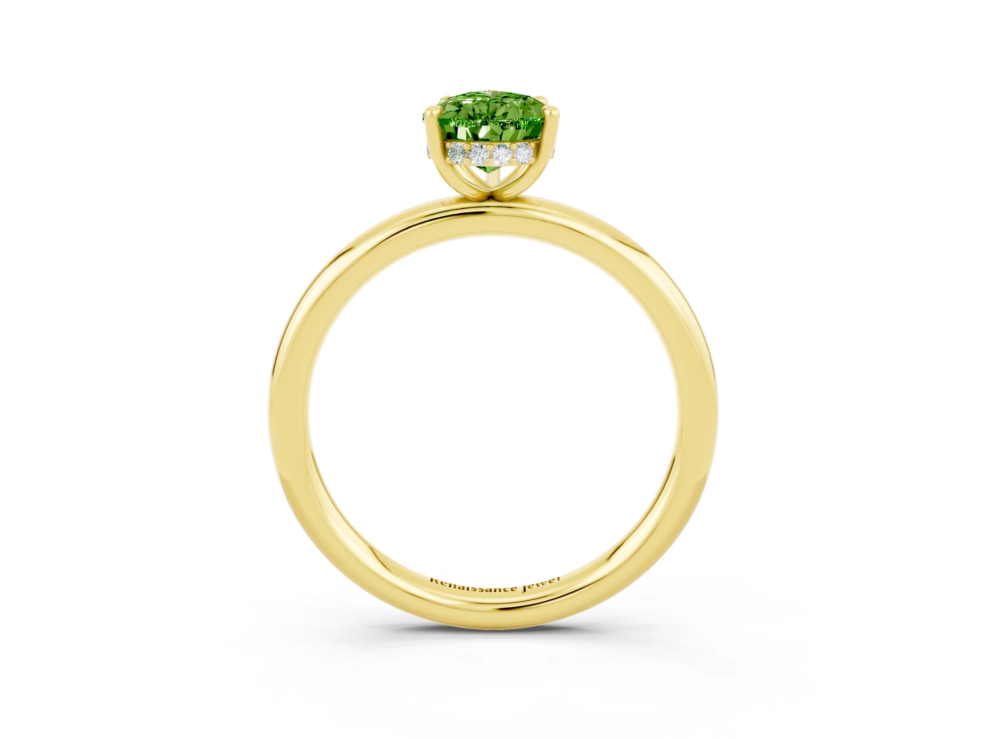 Yellow gold Pear Cut Peridot Solitaire Ring with Thin Band and Four-Prong Setting_15