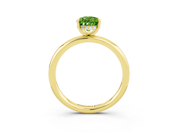 Yellow gold Pear Cut Peridot Solitaire Ring with Thin Band and Four-Prong Setting