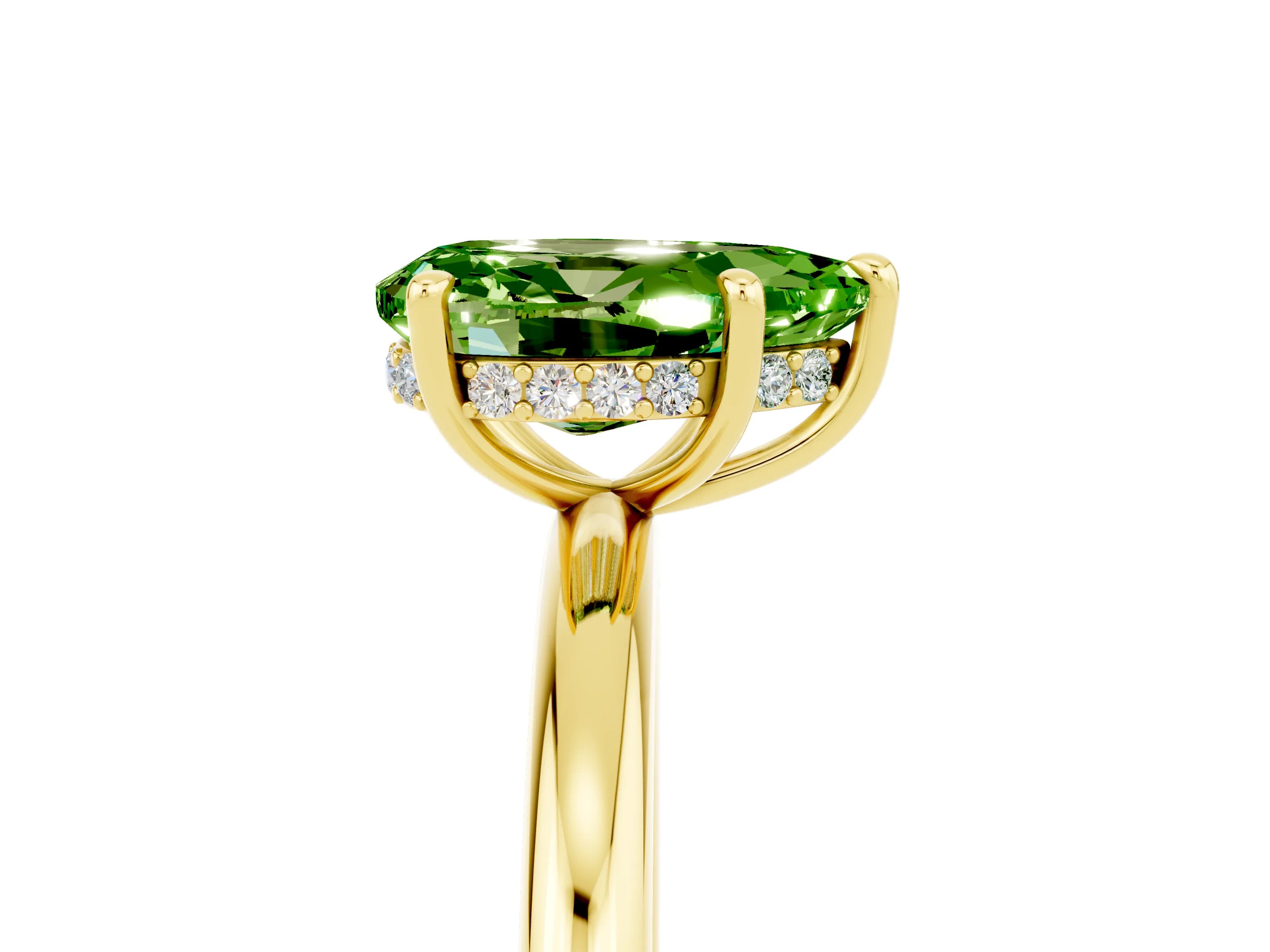 Yellow gold Pear Cut Peridot Solitaire Ring with Thin Band and Four-Prong Setting_17