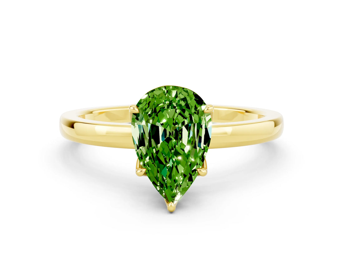 Yellow gold Pear Cut Peridot Solitaire Ring with Thin Band and Prong Setting_12