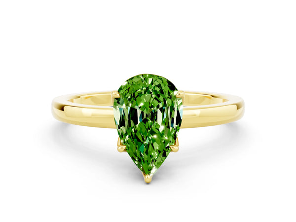Yellow gold Pear Cut Peridot Solitaire Ring with Thin Band and Prong Setting