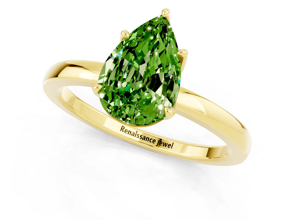 Yellow gold Pear Cut Peridot Solitaire Ring with Thin Band and Prong Setting