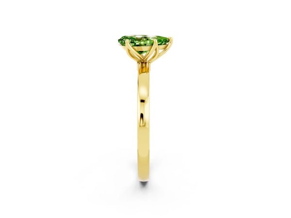 Yellow gold Pear Cut Peridot Solitaire Ring with Thin Band and Prong Setting