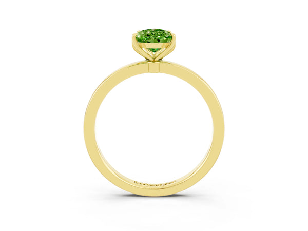 Yellow gold Pear Cut Peridot Solitaire Ring with Thin Band and Prong Setting