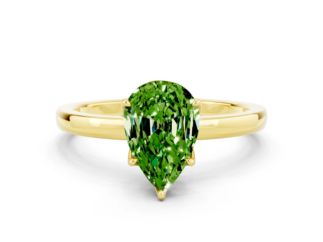 Yellow gold Pear Cut Peridot Solitaire Ring with Thin Band and Prong Setting_24