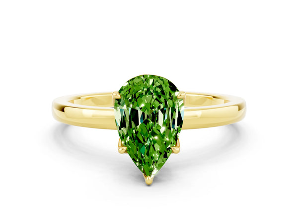 Yellow gold Pear Cut Peridot Solitaire Ring with Thin Band and Prong Setting