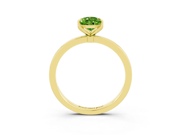 Yellow gold Pear Cut Peridot Solitaire Ring with Thin Band and Prong Setting