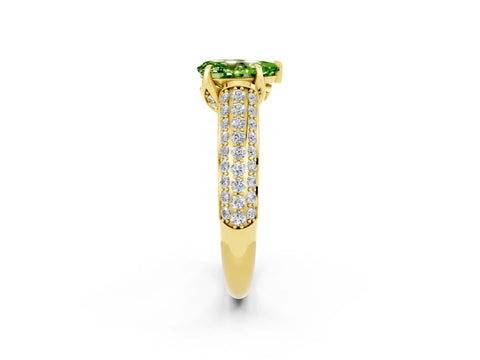 Yellow gold Pear Cut Peridot Solitaire Ring with Three-Row Pavé Band and Four-Prong Setting_14