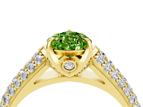 Yellow gold Pear Cut Peridot Solitaire Ring with Three-Row Pavé Band and Four-Prong Setting_16