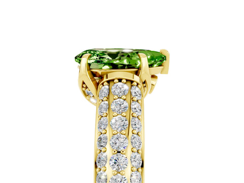 Yellow gold Pear Cut Peridot Solitaire Ring with Three-Row Pavé Band and Four-Prong Setting_17
