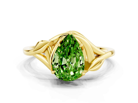 Yellow gold Pear Cut Peridot Solitaire Ring with Twist Band and Four-Prong Setting_24
